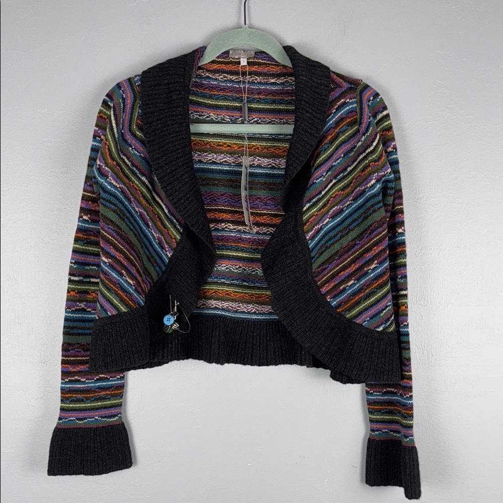 per una Rainbow Striped Wool blend Sweater Womens S Ruffed Hems‎ Made In Italy